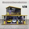 1:24 Car Garage Model Solid Wood Parking Lot Scene with Light Collection Decoration Acrylic Display Box 1