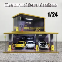 1:24 Car Garage Model Solid Wood Parking Lot Scene with Light Collection Decoration Acrylic Display Box 1