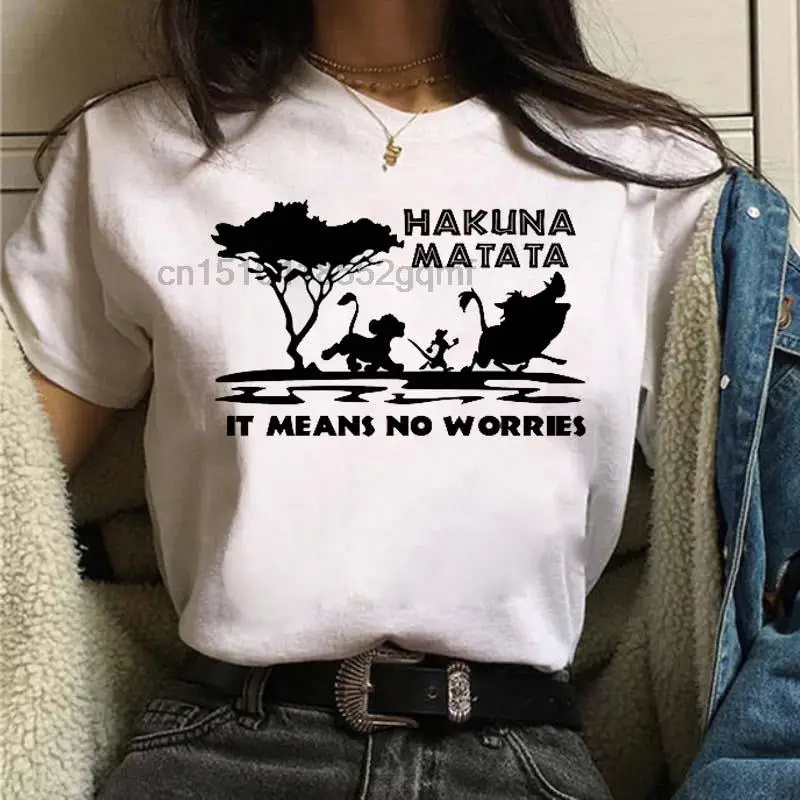

Модные женские блузки 2024 Hakuna Matata Lion King Мужская Футболка Harajuku 90-е Ullzang Disney женские футболки мультяшная женская футболка