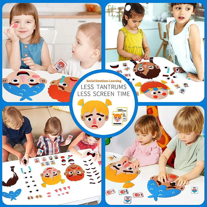 Kids Montessori Facial Expression Game Emotional Change Toys Social Emotional Boards Sensory Toys Preschool DIY Felt Puzzle 6