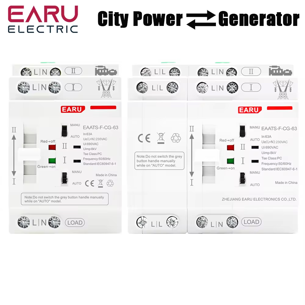 Din Rail 2P 4P 63A AC 220V AC 110V ATS Dual Power Automatic Transfer Switch Electrical Selector Switches Uninterrupted Power