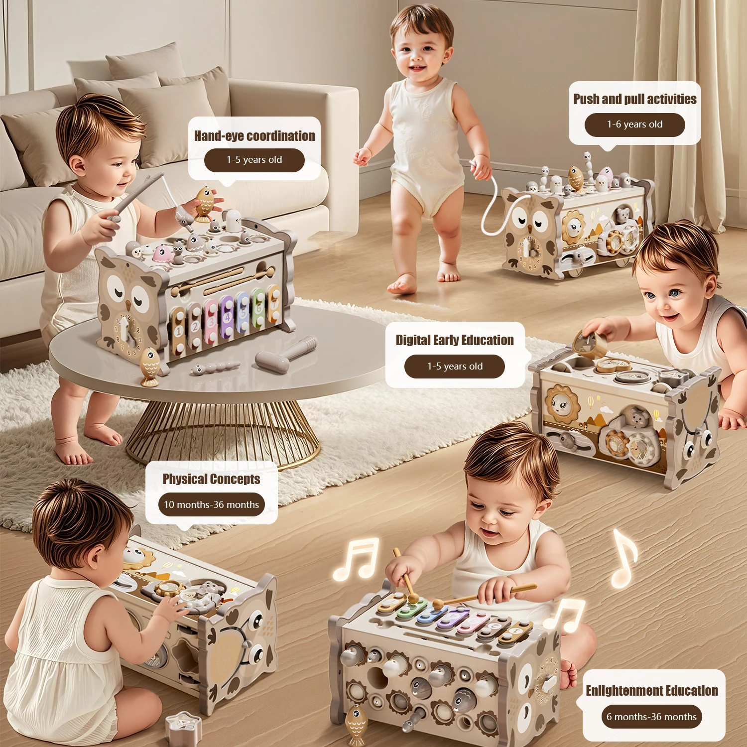 Montessori Sensory Busy Board – Magnetic Fishing, Mole Game, Numbers & Xylophone Learning Toy for Toddlers 4