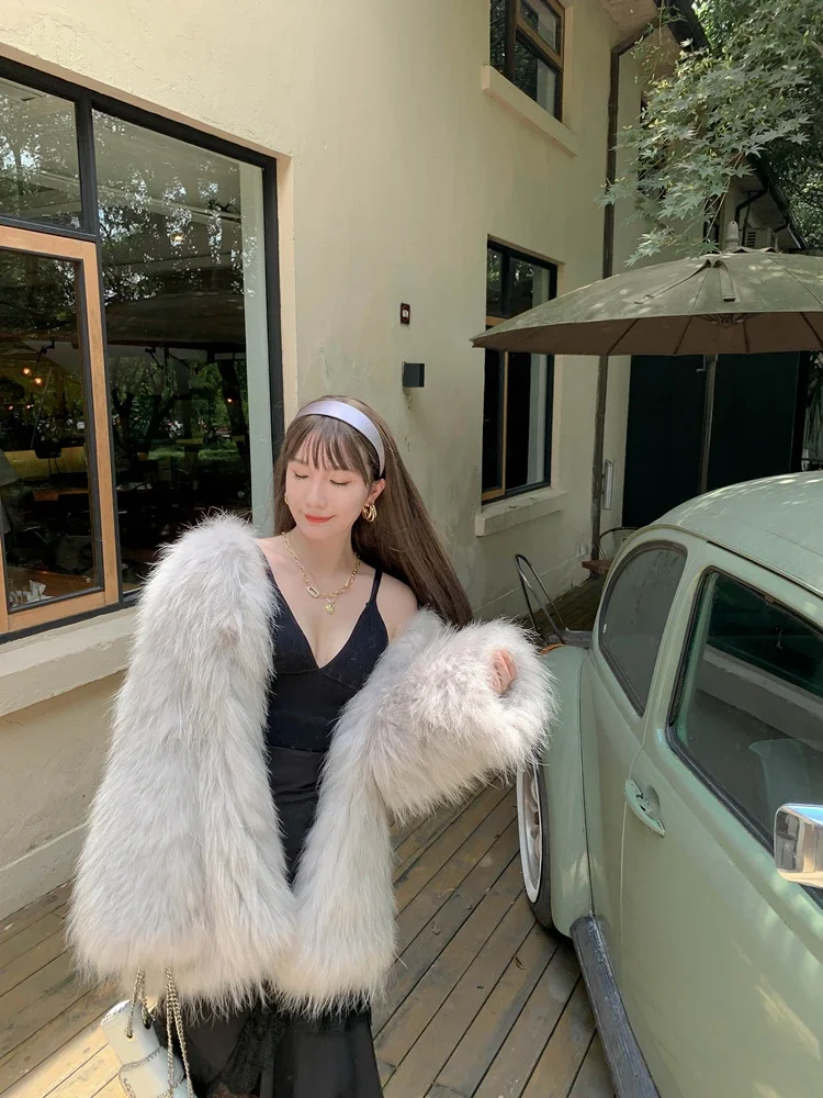 Autumn Winter Double-sided Raccoon Fur Woven Coat for Women Medium Length Thick Encrypted Coat Young Outer Wear Thick Warm Fur