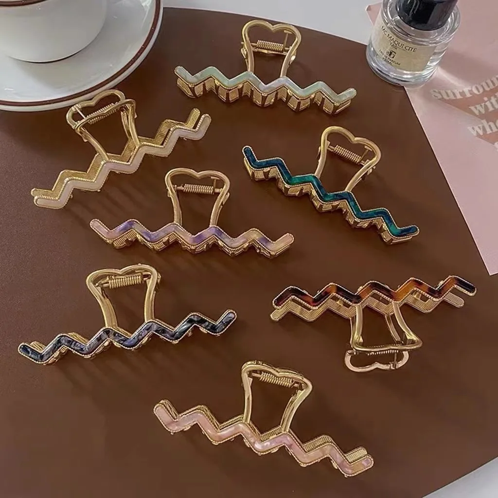 

New Wave-like Acetate Hair Claw Clamps Metal Hair Crab Women Girls Hair Clip Leopard Hairpin Hair Crab Fashion Hair Accessories