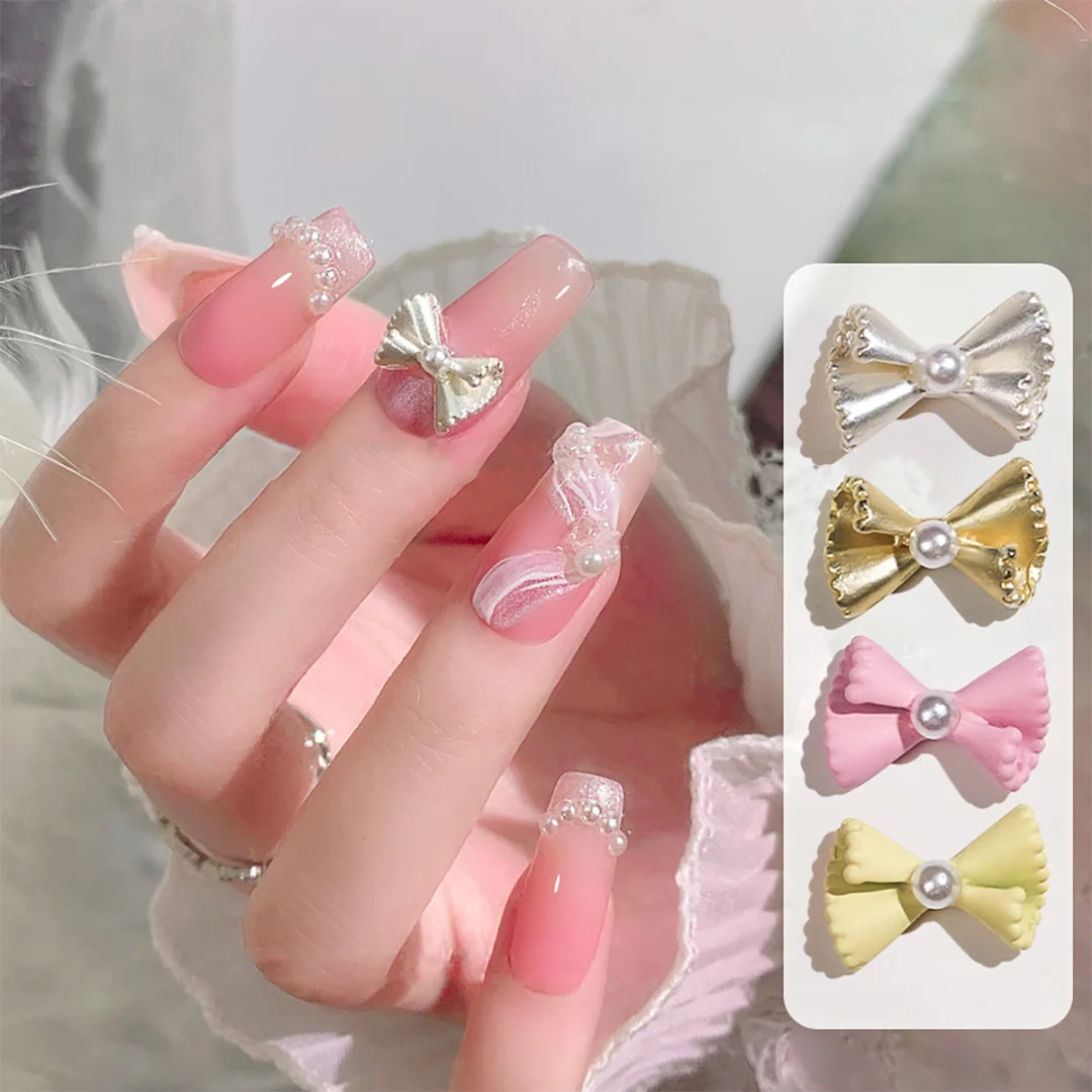 

Metal Nail Charms 3D Press on Nails Bow Tie Cute Alloy Pearls Art Parts Rhinestones Decorations Japanese Korea Manicure