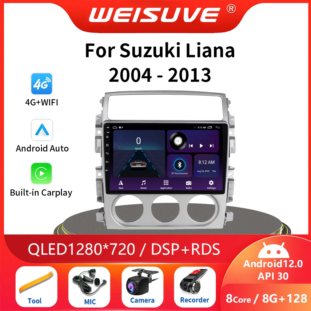 2 Din Android 13 For Suzuki Liana 2004-2008 Car Radio Multimedia Player GPS Navigation Carplay QLED Screen Autoraido DVD 5G WIFI