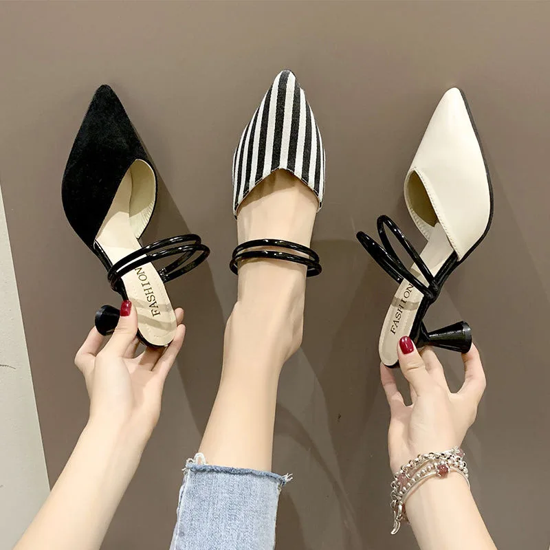 

Women Sandal Flats Shoe High Heel 2023 Summer Muler Outdoors Round Toe