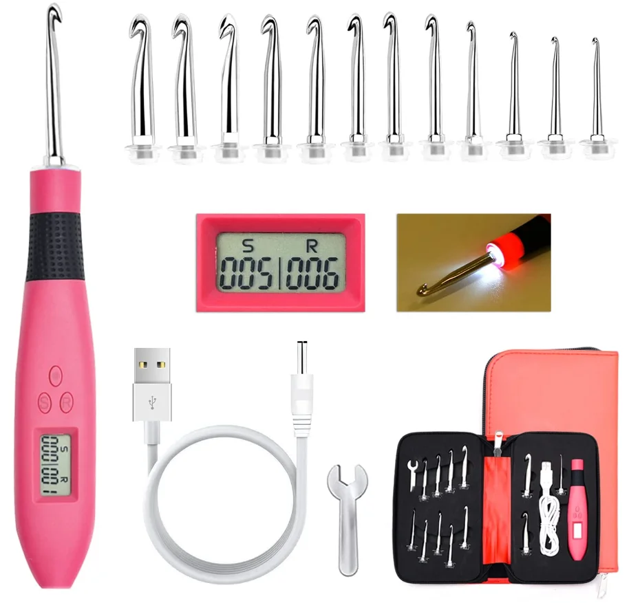 Counting Crochet Hook Set Digital, Ergonomic Crochet Hooks with Led and  Digital Stitch Counter, Crochet Kit with 12 Interchangeable Crochet Needle  for