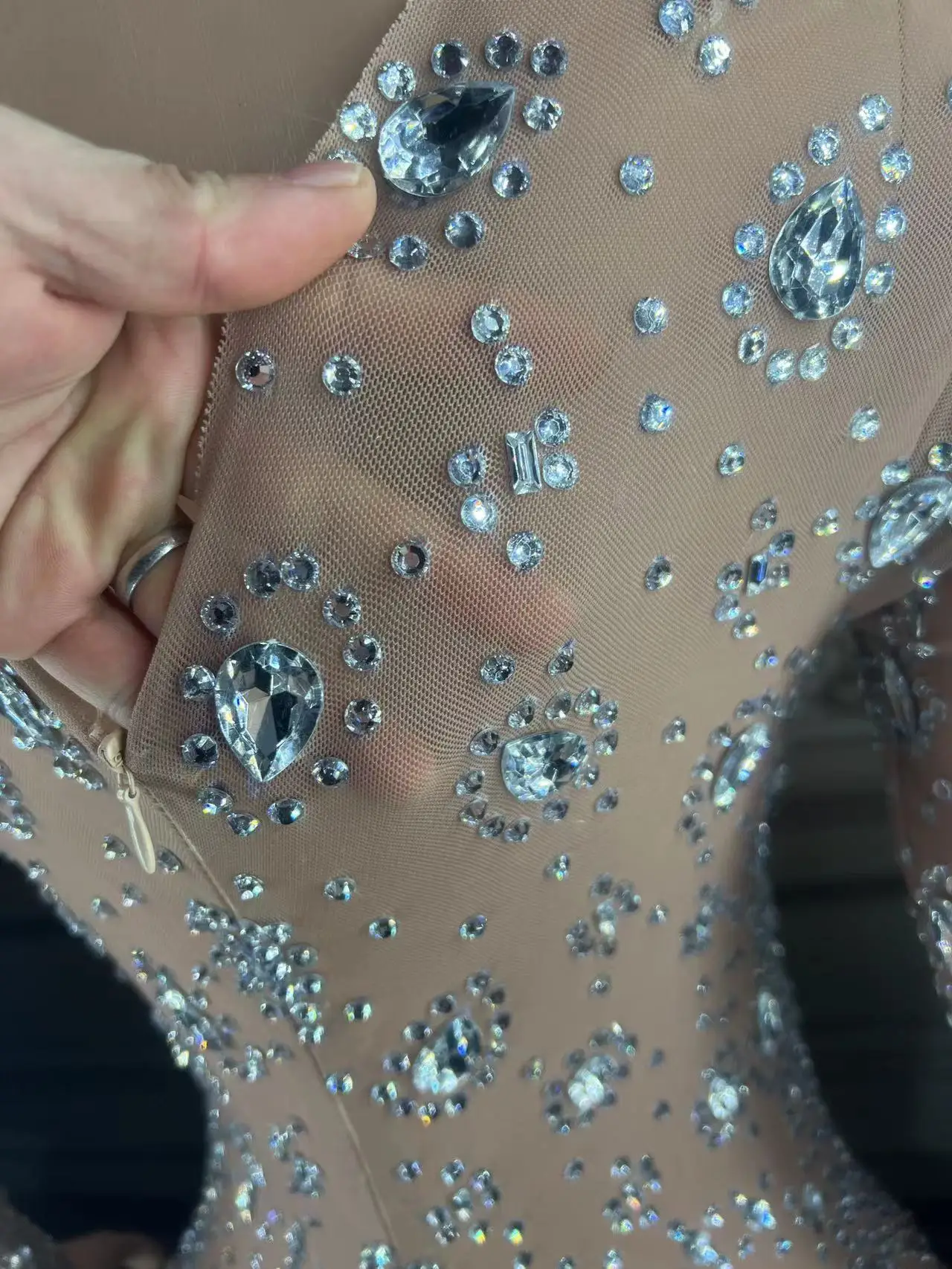 Strass macacão transparente malha pedras bodysuit calças aniversário celebrar roupa noite plus size