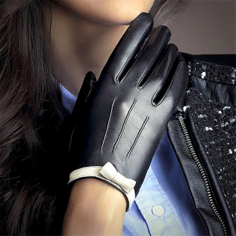 

Winter Autumn Women Keepwarm Touch Screen Fleece Windproof Finger Cycling Driver Fake PU Gloves Outdoor Stripe Mittens Lady NV16