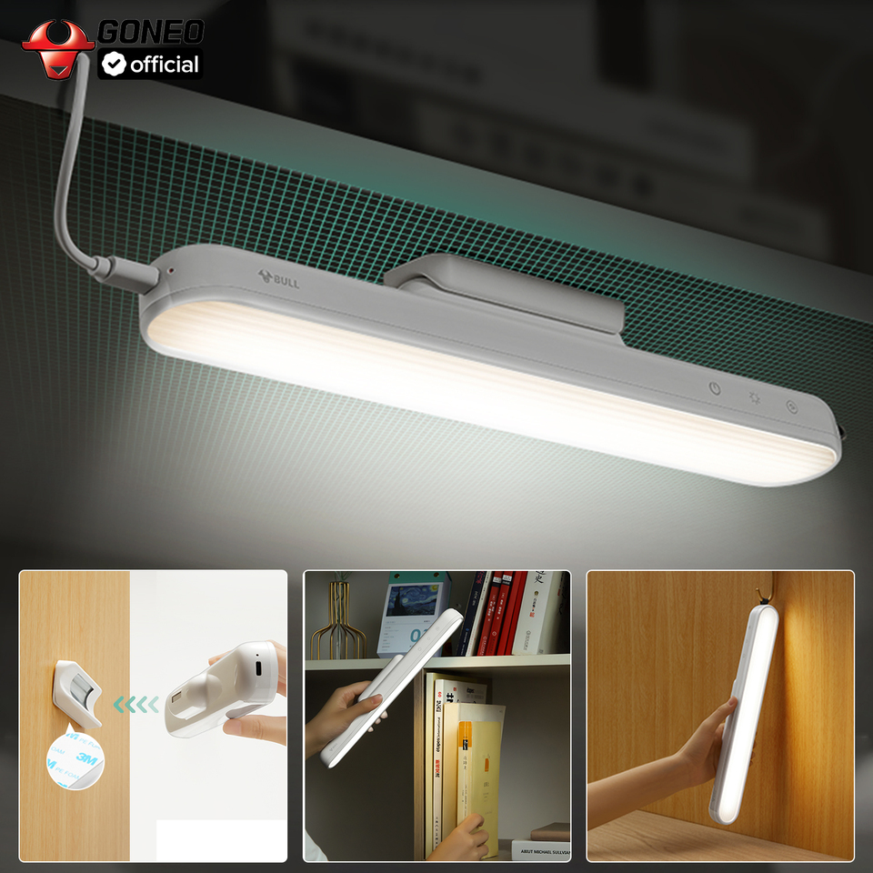 GONEO Stepless Dimming Under Cabinet Lights with 1800mAh USB-C Rechargable Battery Magnetic LED Desk Lamp for Closet Bedside