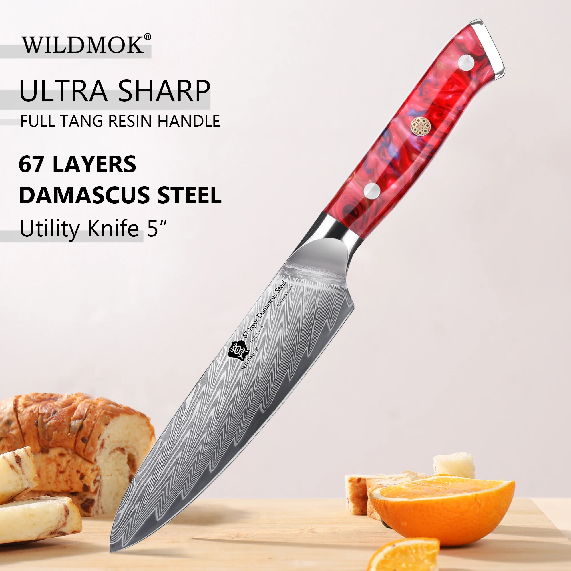 WILDMOK 5" Kitchen Utility Knife, Super Sharp Ultimate All-Purpose Knife for Slicing, Mincing Utility Knife with Resin Handle