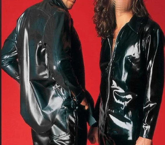 

Hot Sale Latex 100% Rubber Coat Tops Black Zipper Cosplay Trousers Party Suit Set Size XS-XXL
