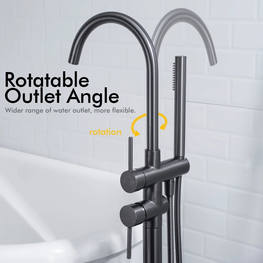 Brushed Gold Freestanding Bathtub Faucet 2 Handle Diverter Shower Faucet Floor Mounted Mixer 2 Functions Hot And Cold Tap 2
