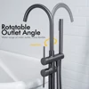Brushed Gold Freestanding Bathtub Faucet 2 Handle Diverter Shower Faucet Floor Mounted Mixer 2 Functions Hot And Cold Tap 2