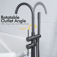 Brushed Gold Freestanding Bathtub Faucet 2 Handle Diverter Shower Faucet Floor Mounted Mixer 2 Functions Hot And Cold Tap 2