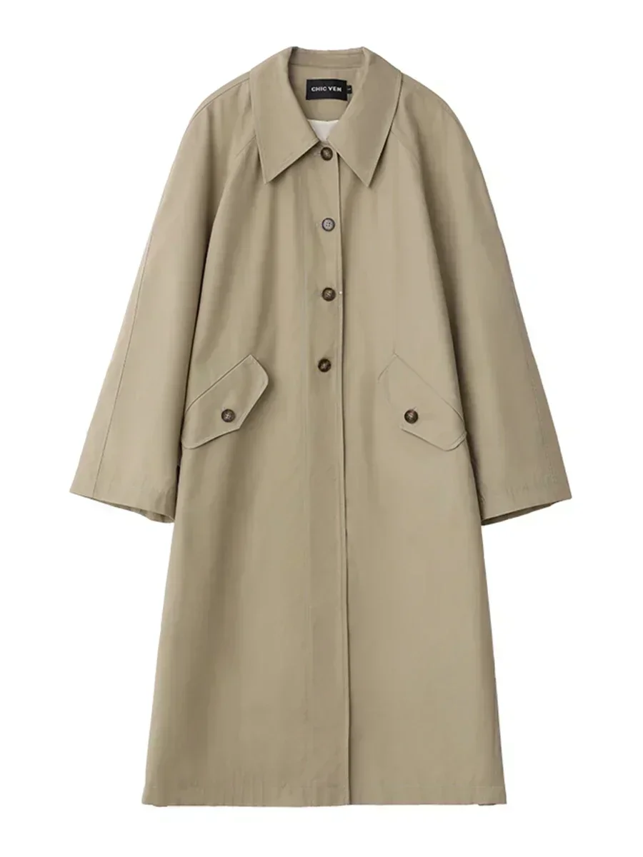 CHIC VEN Women's Long Trench Coat Casual Outerwear Loose Ladies Overcoat Single Breasted Female Windbreaker Spring Autumn 2023 5