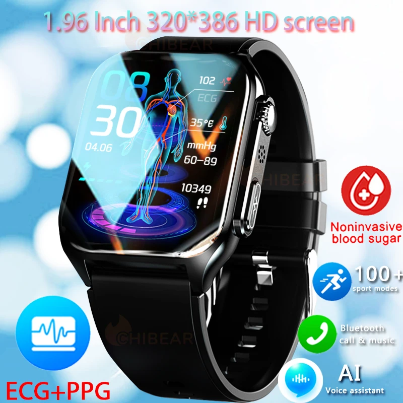

ECG+PPG Bluetooth Call Smartwatch Men 1.96 Inch Body Temperature Health Watch Painless Non-invasive Blood Glucose Smart Watch