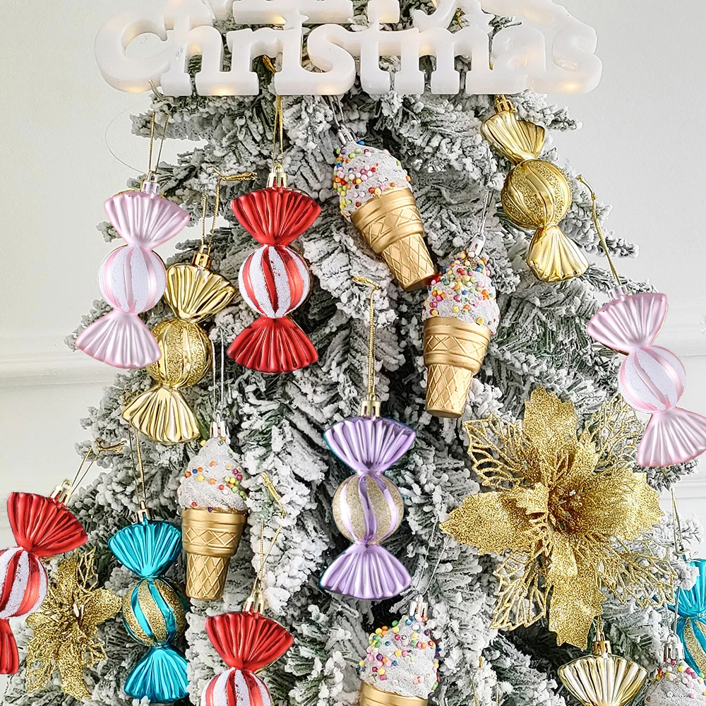 3Pcs/Box Christmas Ball Ornament Balice Ice Cream Candy Shapes Xmas Tree Hanging Pendant Home Party Navidad Christmas Decor 2024