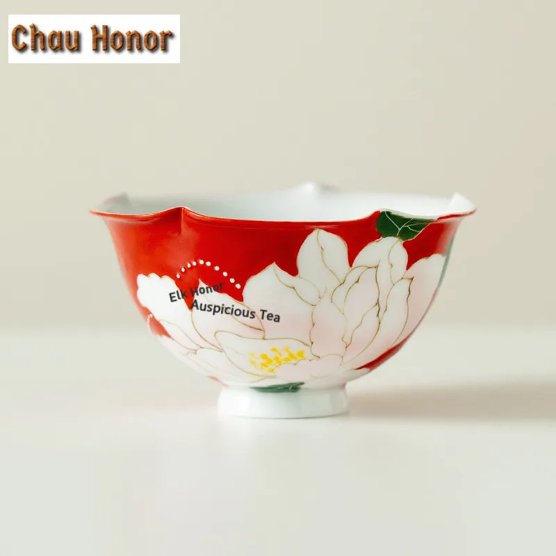 90ml Hand-painted Butterfly Peony Teacup Antique Tea Bowl Jug Tea-tasting Fragrance Cup Jianzhan Master Cups Teaware Craft Gift