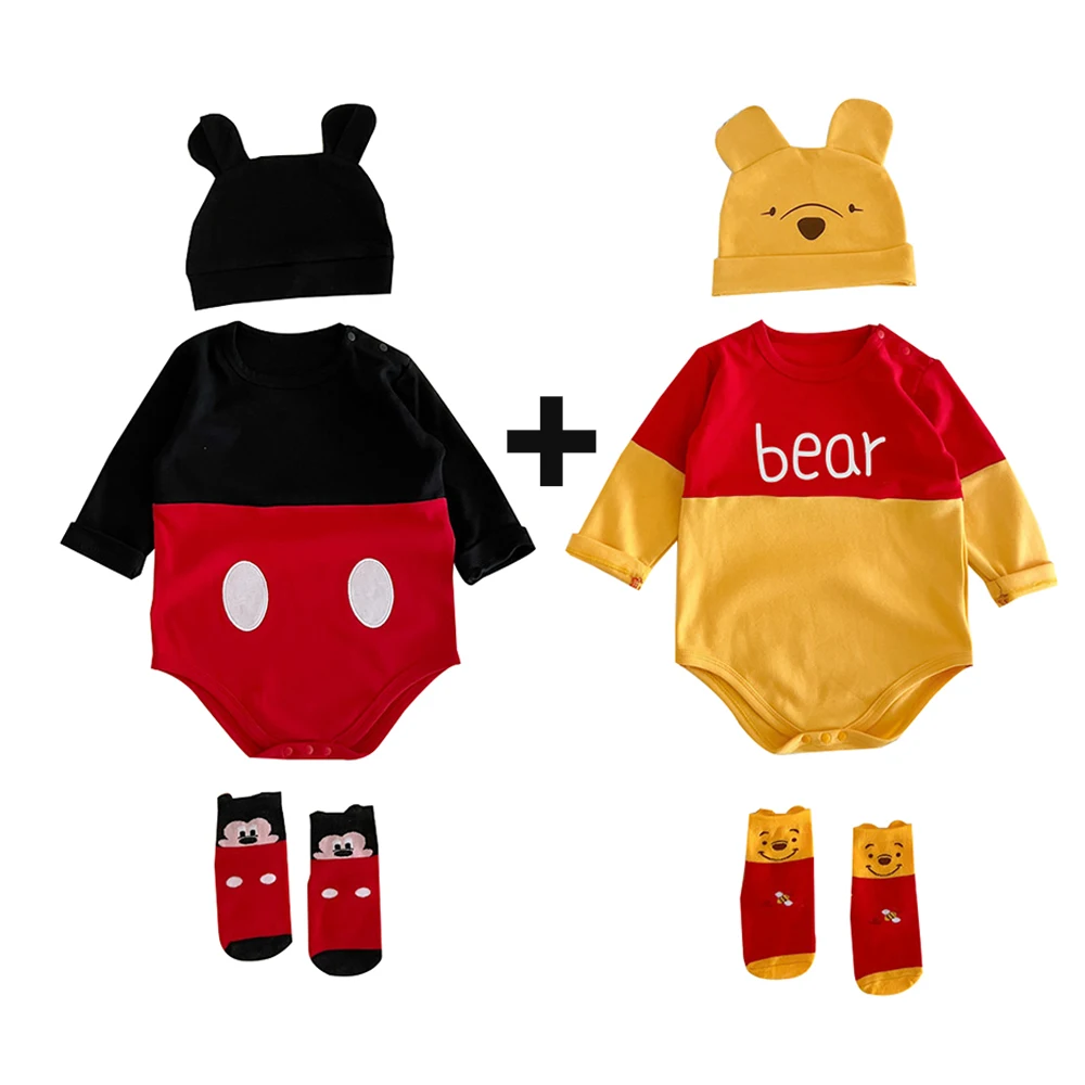 thumbnail image 1 of Disney-Conjunto de ropa de 2 piezas para recién nacido, Pelele con sombrero, estampado de Winnie the Pooh, Mickey Mouse, Primavera, 1 of 5
