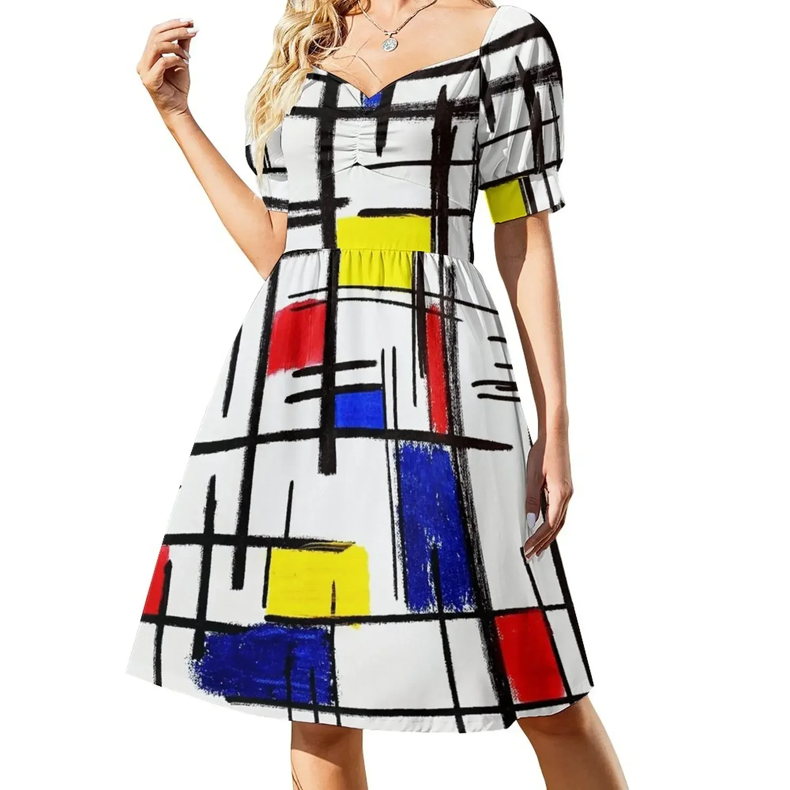 thumbnail image 1 of ¿Mondrian Minimalista De Estilo Arte Moderno? Vestido de manga corta Epitomegirl Vestido de verano Vestido de diario Verano Mujer, 1 of 8