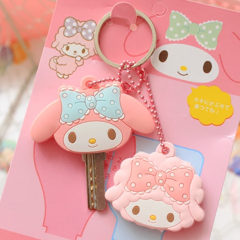 2pcs/set Kawaii Sanriod My Melody Kt Cat Silicone Key Cover Keychain