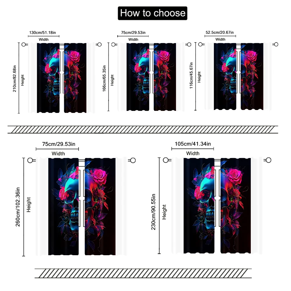2pc,Party Curtain  Horror Skull Durable Polyester,Without Electricity Family Party Decoration Use for Holiday Portraits and 3