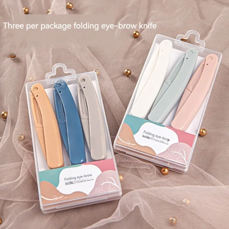 안전한 접이식 눈썹 면도기, 스테인레스 스틸 블레이드, 미용 도구, 휴대용 의상, 무작위 색상, 3 개