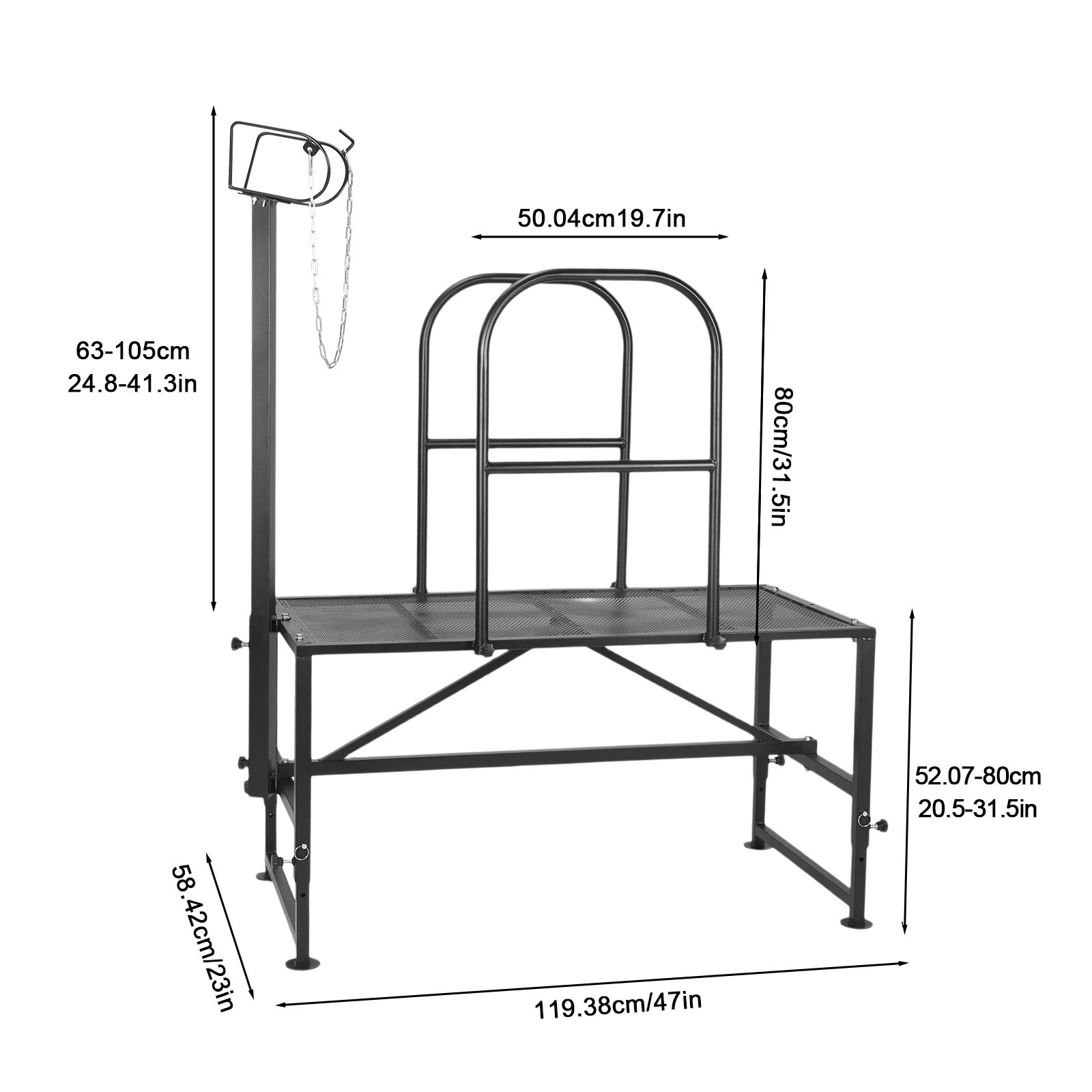 Sheep Stand Adjustable Height 20.5in To 31.5in Metal Livestock Trimming Stand with Headpiece and Nose Loop for Goats and Lambs