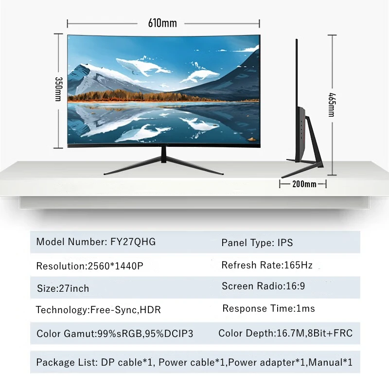 ӿ  LCD ÷ ǻ IPS г, ũ HDR400 , 8 Ʈ 99% sRGB HDMI / DP  Ŀ, 27 ġ, 2K, 165Hz, 1ms