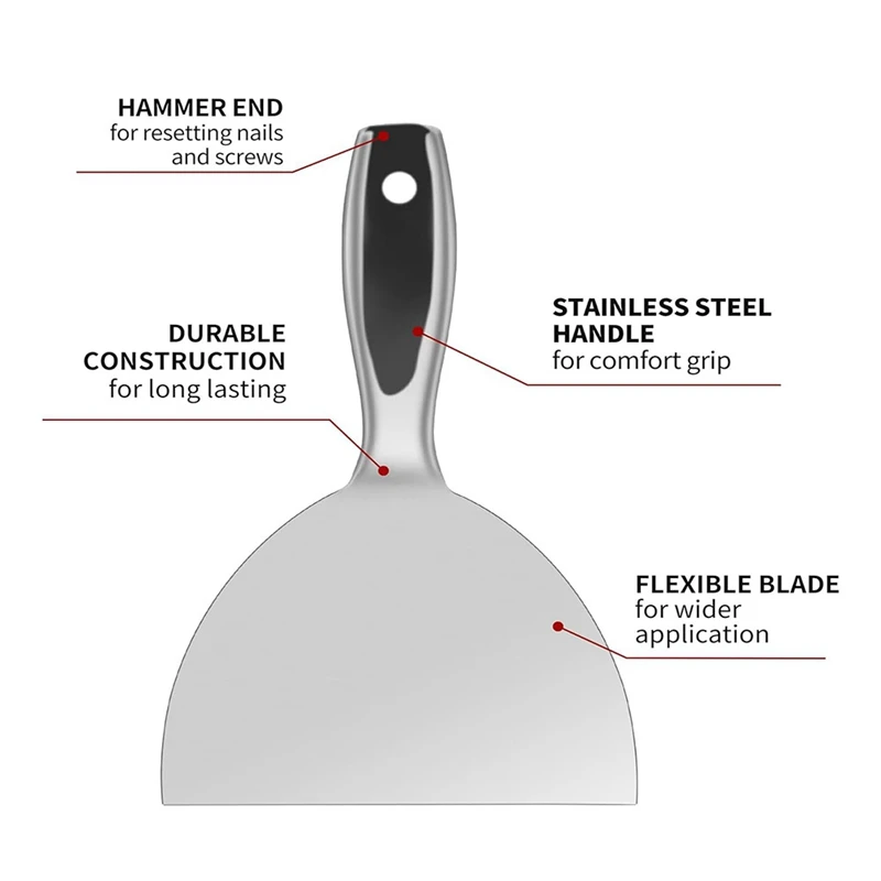 6 Inch Putty-Knife Stainless Steel Scraper Tool for Drywall Finishing Putty Knife Scraper