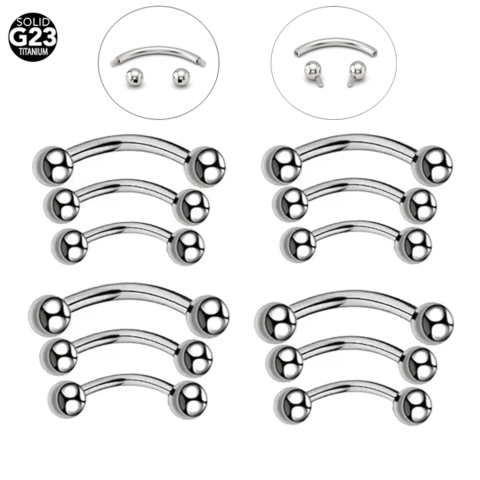 10Pcs G23 Titanium Eyebrow Rings Banana Barbell Piercing Curved Barbell Rings Helix Earring Cartilage Piercing Body Jewelry