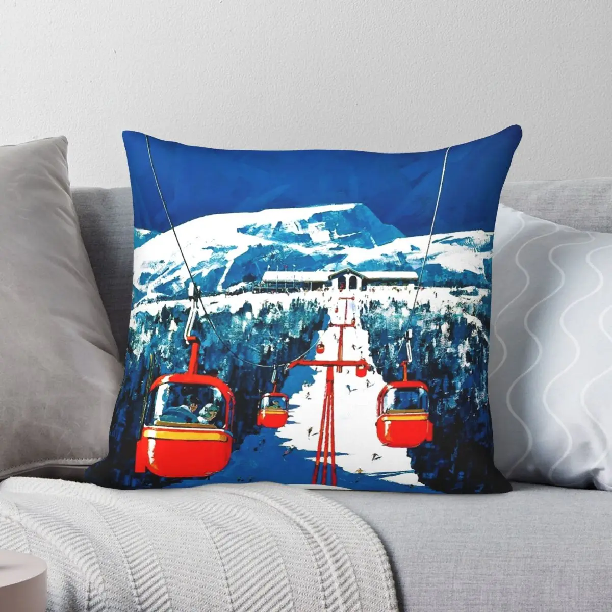

Gondola Winter Travel Ski Square Pillowcase Polyester Linen Velvet Creative Zip Decor Pillow Case Room Cushion Cover 45x45