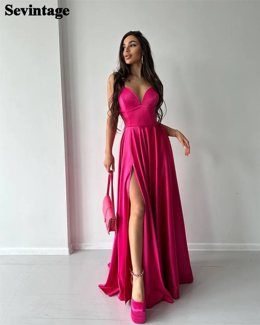 SevintageSimpleEveningDressesSpaghettiStrapSleevelessFormal