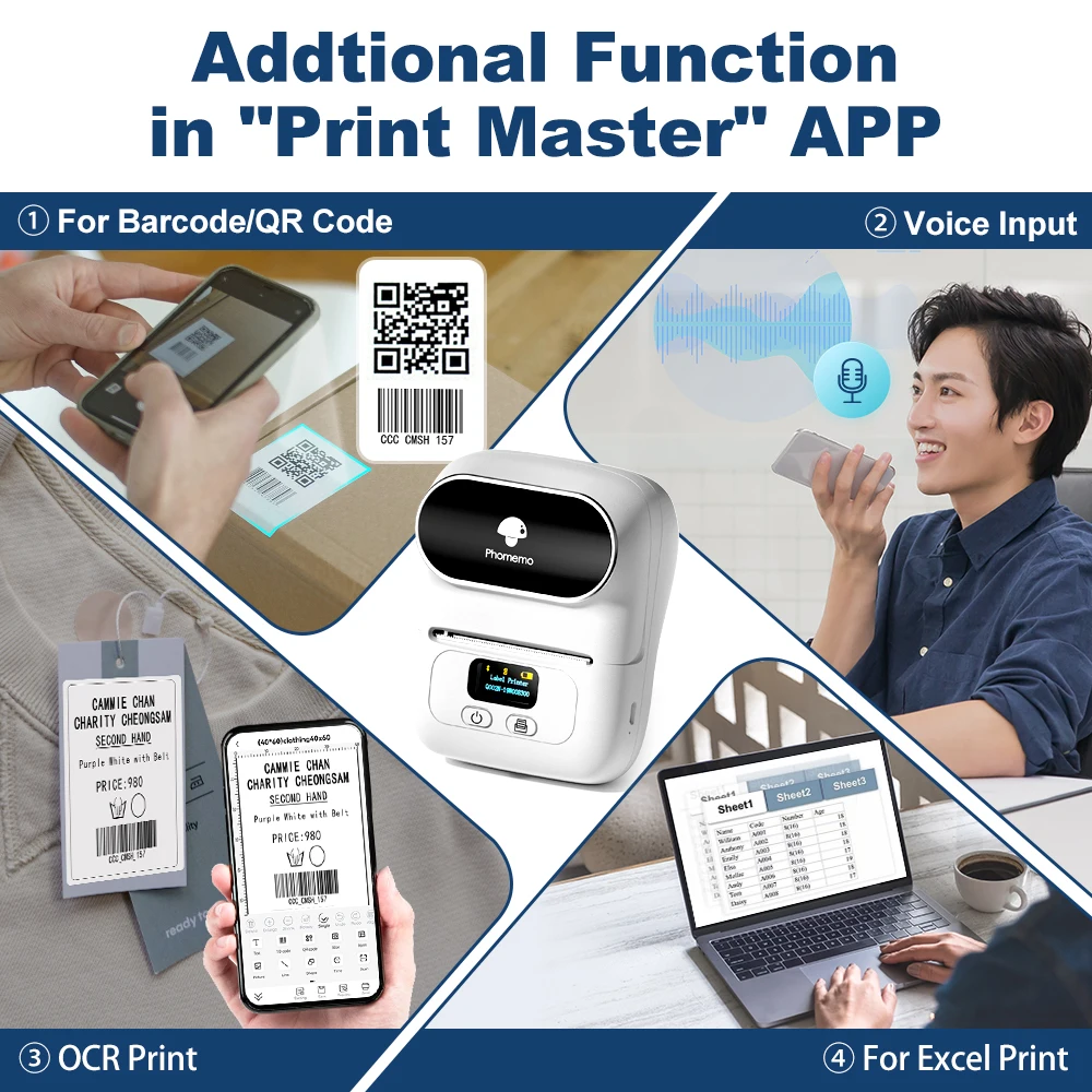 Phomemo M110 Self-adhesive Smart Thermal Label Printer for Business Barcode Price Tag Address