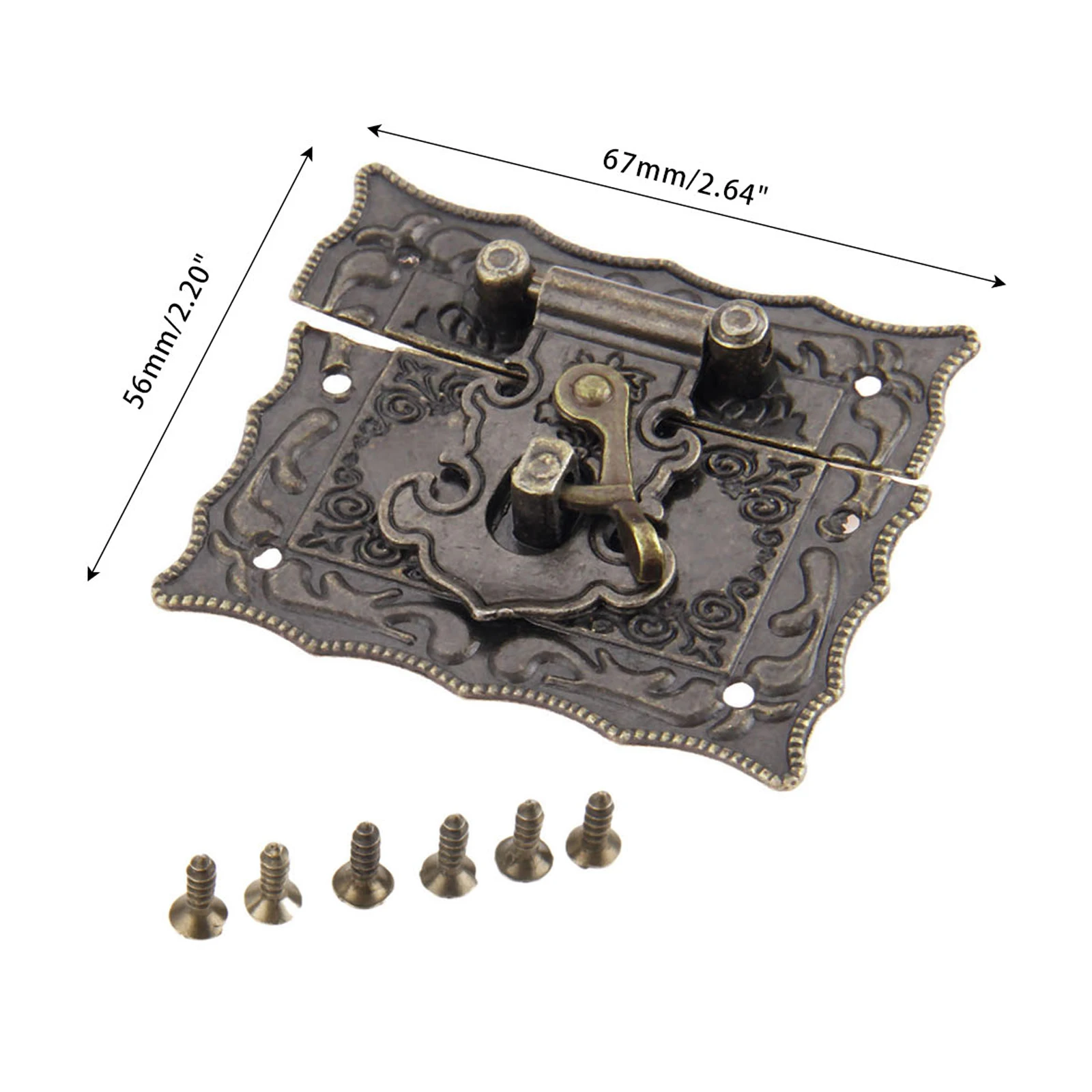 1pc Antique Bronze Box Latch 67*56mm Alloy Clasps Decor Buckle w/screws Jewelry Wooden Gift Vintage Box Hasp Hook Old Chinese