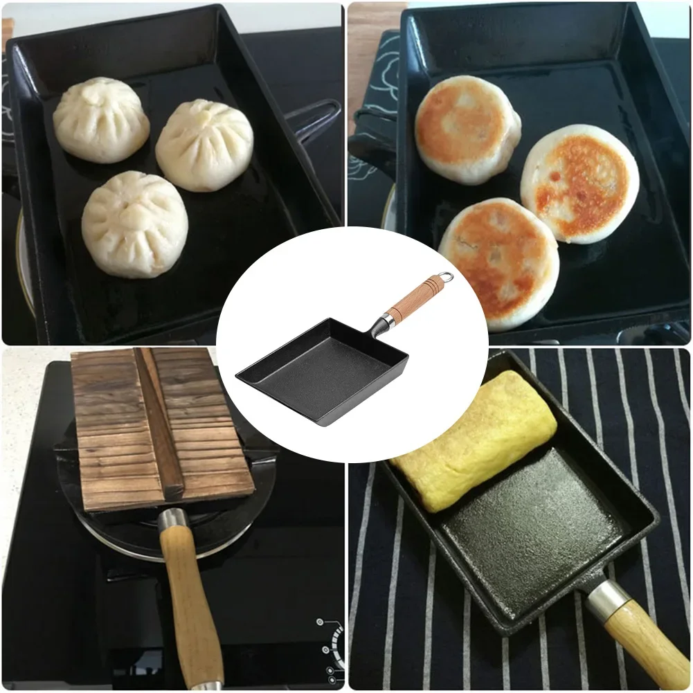 Japanese Cast Iron Egg Frying Pan Non-Stick Omelette Pan Rectangle Mini Egg Frying Pan Thickened Omelette Tamagoyaki Frying Pan