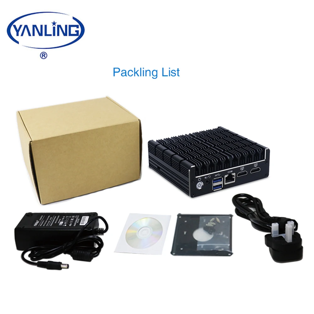 YanLing In-tel J1360 미니 PC 쿼드 코어 4 LAN 팬리스 컴퓨터, Pfsense AES-NI 지원, 2019년 CES 스타 제품, 재고 있음