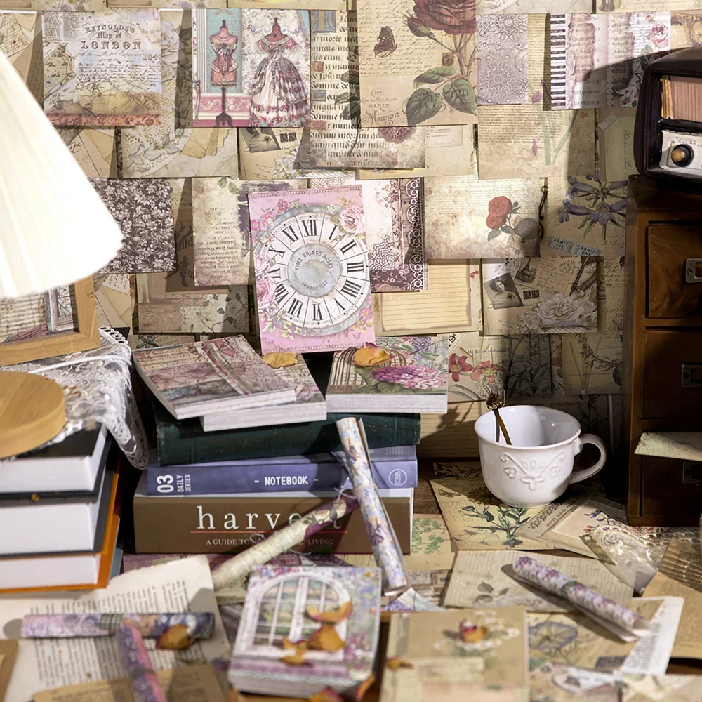 Beautiful Vintage 100Pcs Scrapbooking Retro European Garden Rose Floral Patterned Papers DIY Craft Notebook Background Cardstock