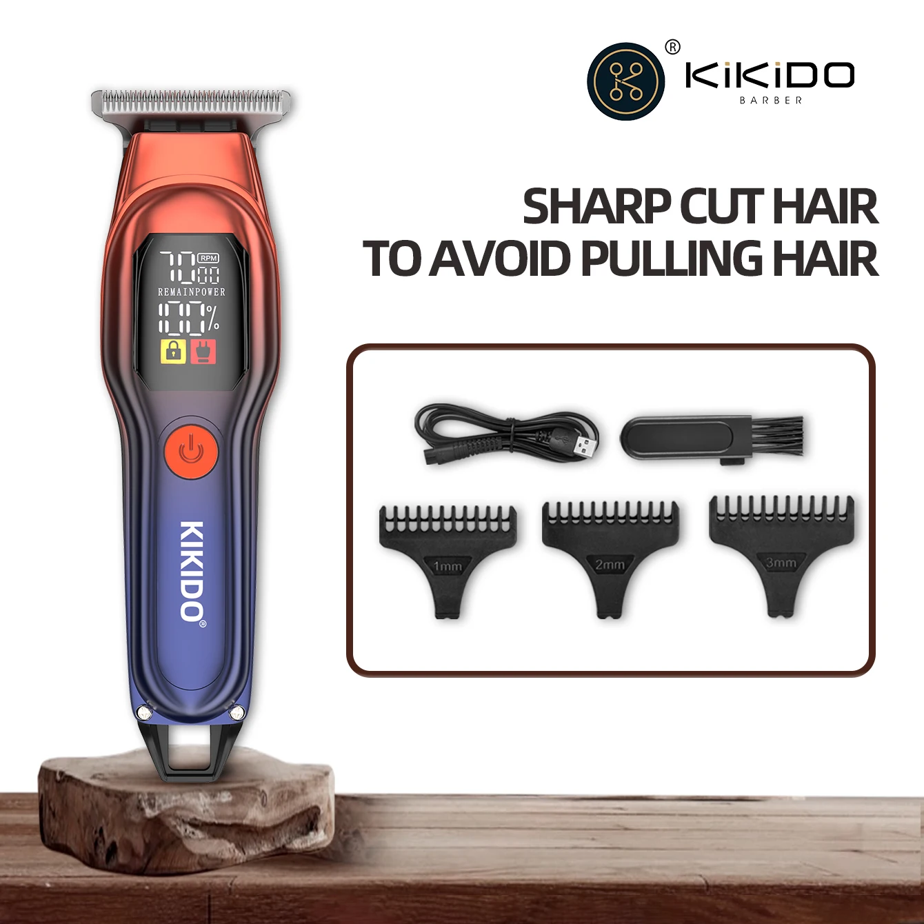 Hair Clipper KIKIDO KK-A2 Rechargeable Professional Low Noise With Auxiliary Light Trimmer Kit