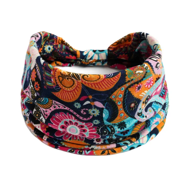 Summer Bohemian Bandanas Elastic Hair Bands Yoga Exercise Cotton Headband Women Headwear Print Vintage Cross Unisex Scrunchies 44