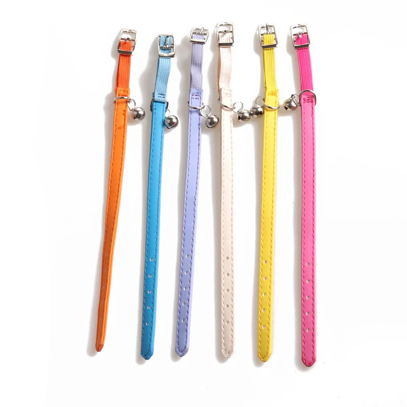 Macaron Color Cute Pet Cat Collar, Elastic Webbing Cat Collar Adjustable PU Color Small Collar with Bells for Puppies and Cats 4