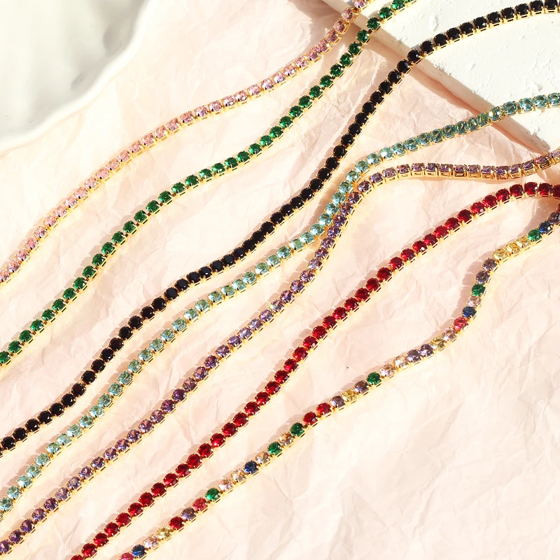 

3mm Colorful Simple Iced Tennis CZ Necklace Women's Men's Crystal Short Chain Neck Hip Hop Trend Accessories Fashion Jewelry