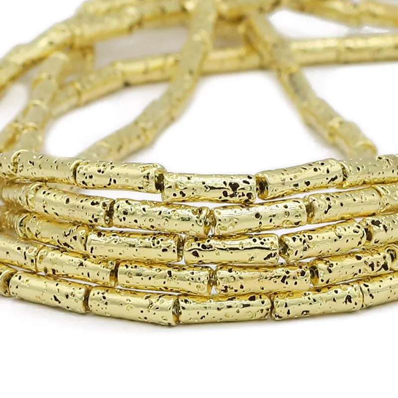Rose Gold Plated Lava Stone Cylinder Beads