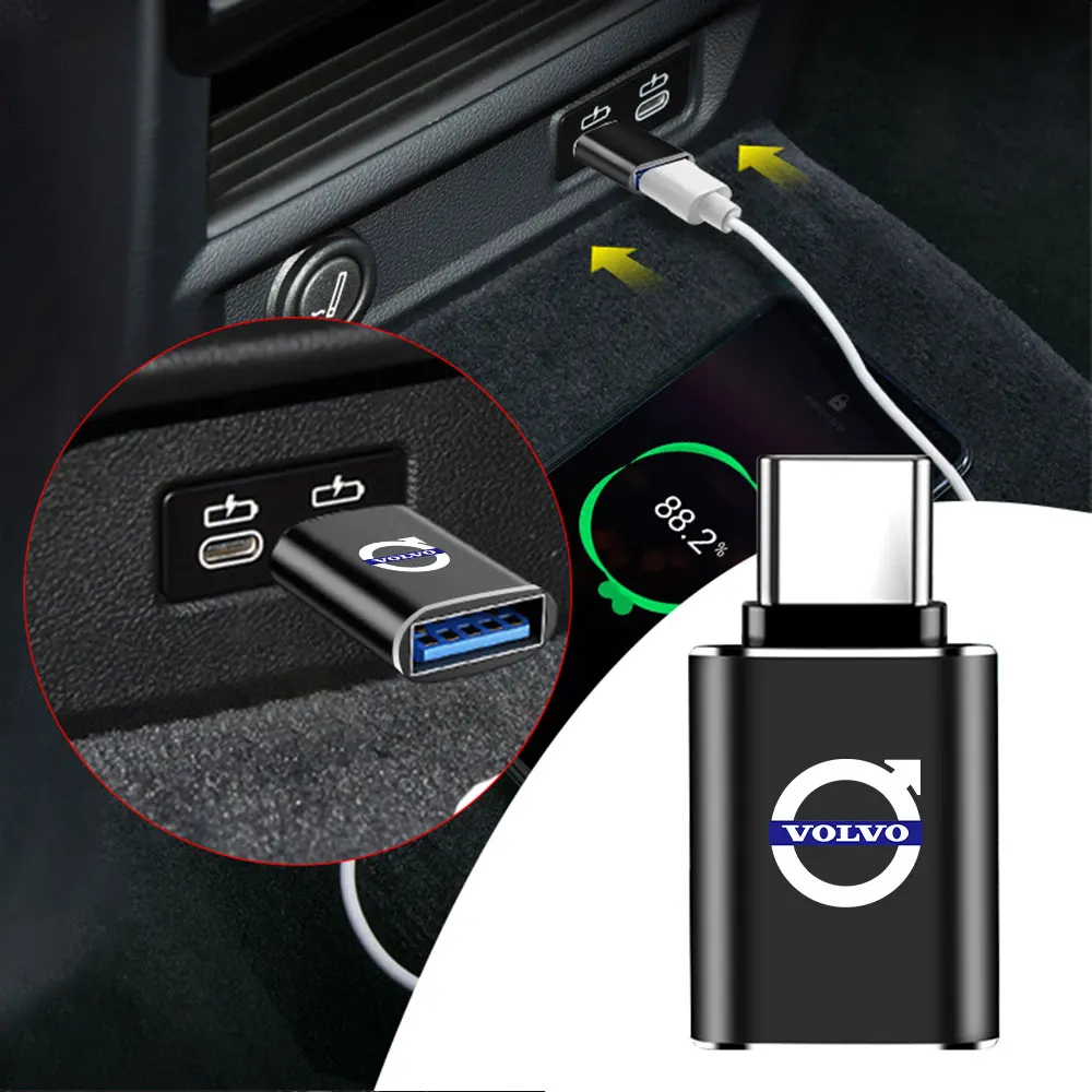 OTG Adapter Car USB Data Cable Converter Type C Mobile Phone Charging Cable Charger For volvo RDESIGN XC60 XC90 V40 V50 V60 S60