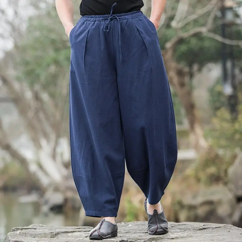 2023 Spring Autumn KPOP Fashion Style Harajuku Slim Fit Trousers Loose All Match Casual Pants Flax Wide Leg Pants Knickerbockers