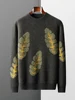 Jacquard Autumn Winter New Cashmere Sweater Men's Round Neck Pullover 100% Merino Wool Knitted Casual Fashion Retro Thicken Top 1