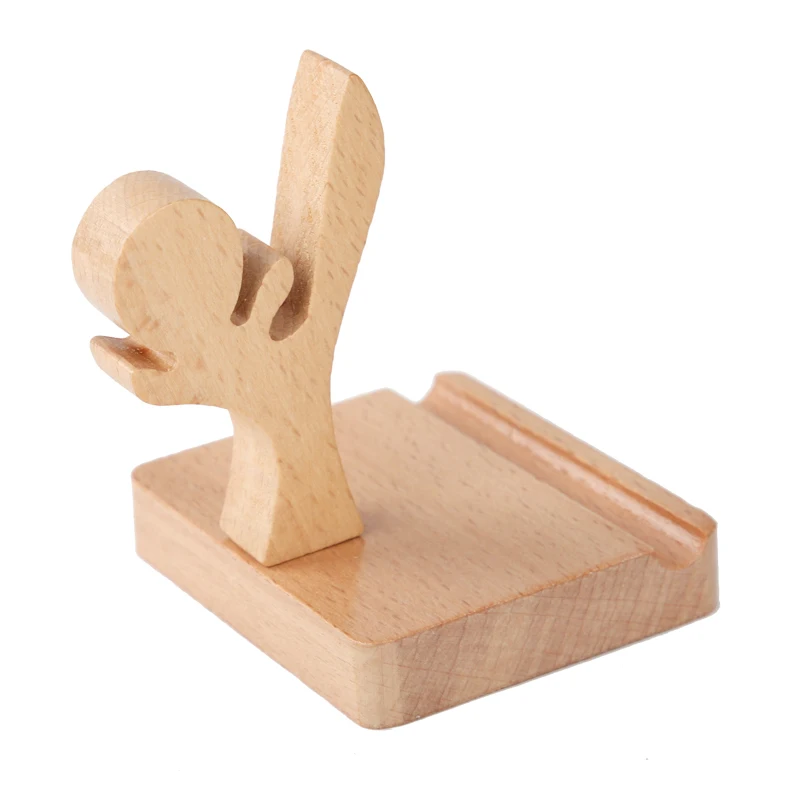 Wooden Mobile Phone Stand Portable Cartoon Solid Wood Smartphone Holder Creative Desktop