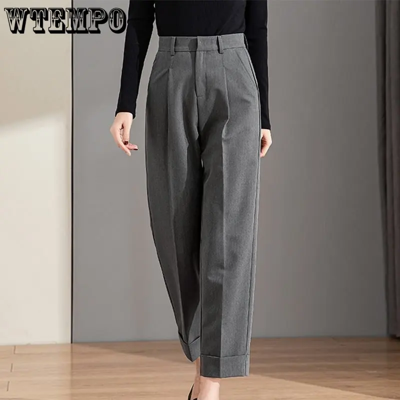 

WTEMPO Women Suit Pants Thin High Waist Straight Sleeve Office Short Pants Casual Solid Color All-match OL Pleated Pants Female